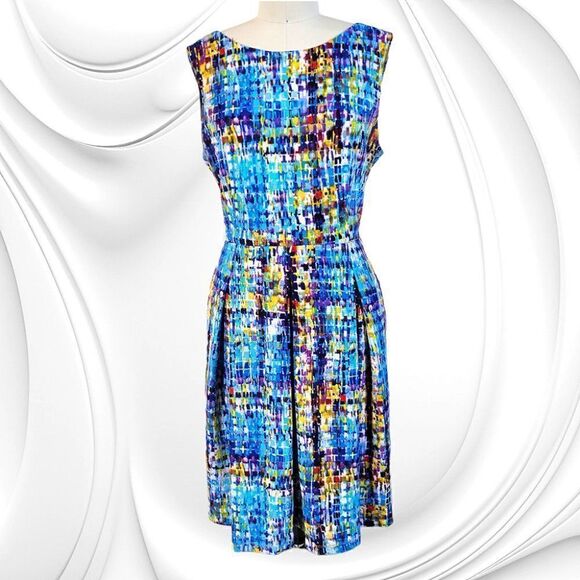 Ellen Tracy multi-color blocks sleeveless princess dress - Picture 1 of 7